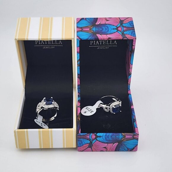 Brand New Gold Plated Double Heart Blue gemstone Ring - Picture 1 of 8